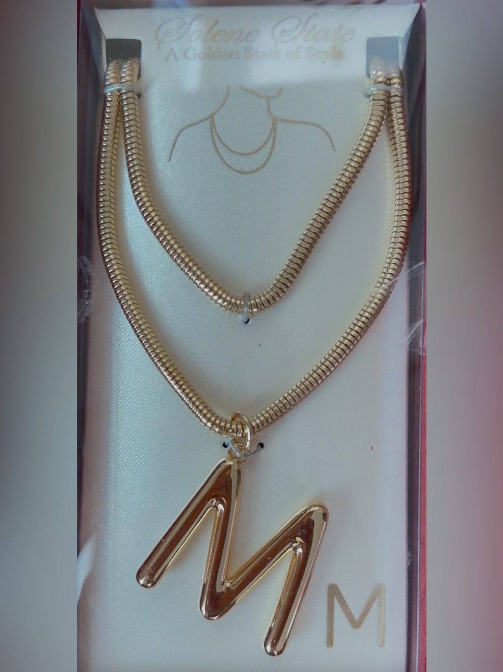 Gold Tone 'M' Initial Necklace
